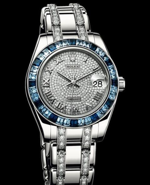 Replica Rolex Watch Rolex Datejust Pearlmaster 34 Oyster Perpetual 81349 SA - 72869 White Gold - Diamonds and Sapphires